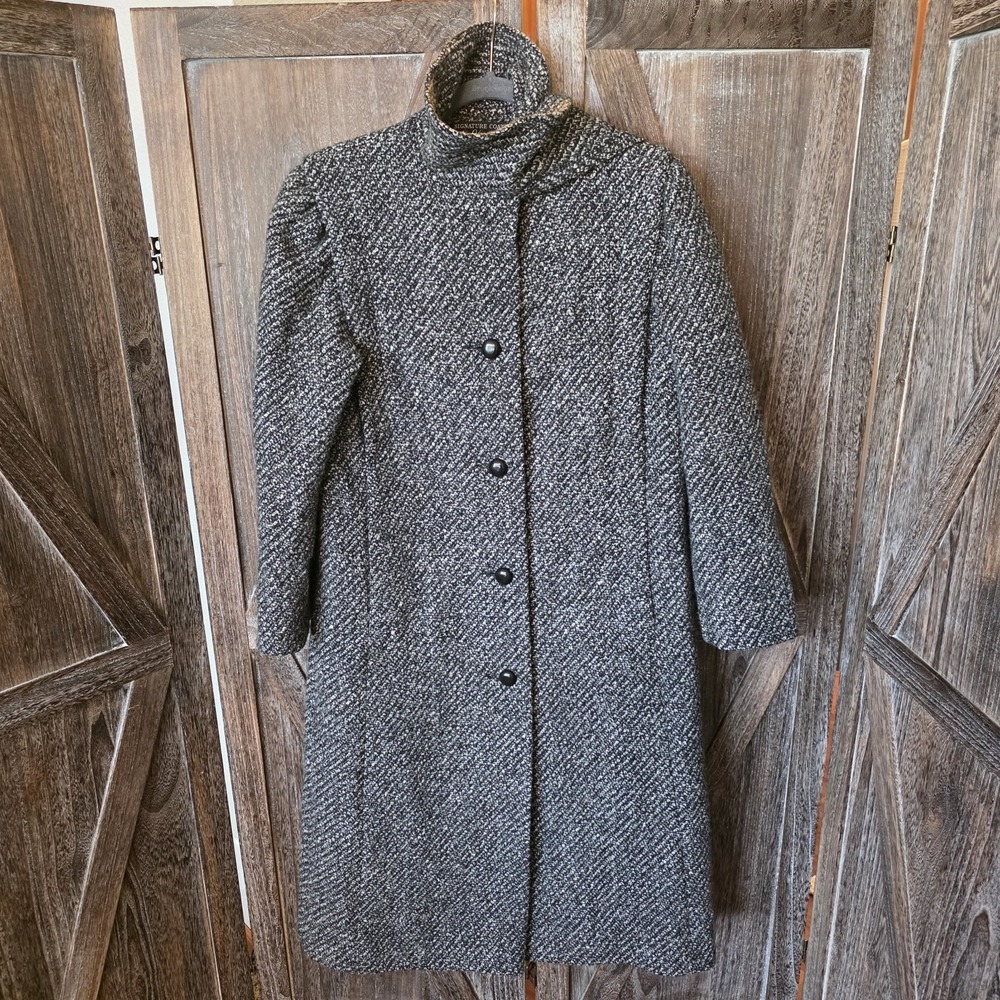 Signature Coats By Miss Harwood Coat Women's Black & White Tweed 100% Wool